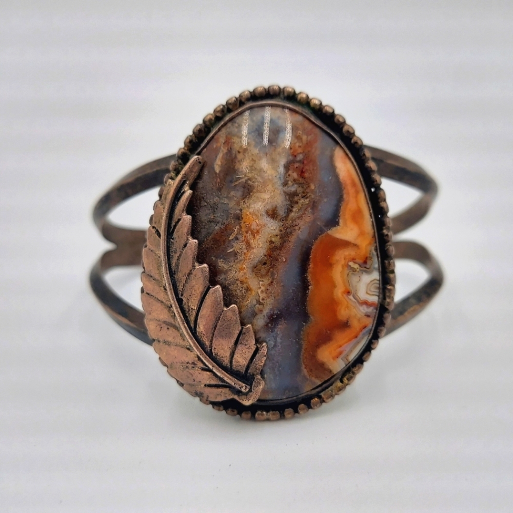 Vintage Southwest Navajo style agate silver cuff patina